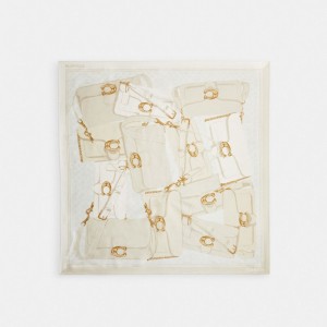 Coach Tabby Print Silk Square Chalk Sjaal Dames Wit | BE_CH99546