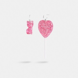 Coach The Lil Nas X Drop Cat And Heart Lollipop Mismatch Oorbellen Dames Zilver Roze | BE_CH48761