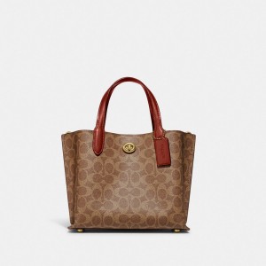 Coach Willow 24 In Signature Tote Dames Bruin Rood | BE_CH79909