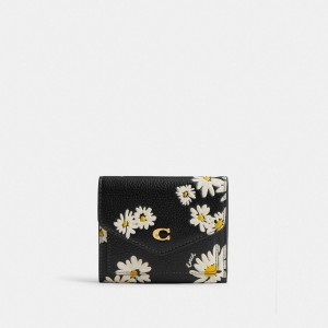 Coach Wyn With Floral Print Brass Kleine Portefeuille Dames Zwart Gekleurd | BE_CH96774
